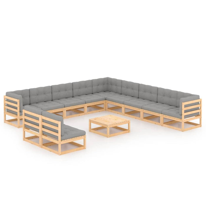 12-tlg. Garten-Lounge-Set mit Kissen Kiefer Massivholz