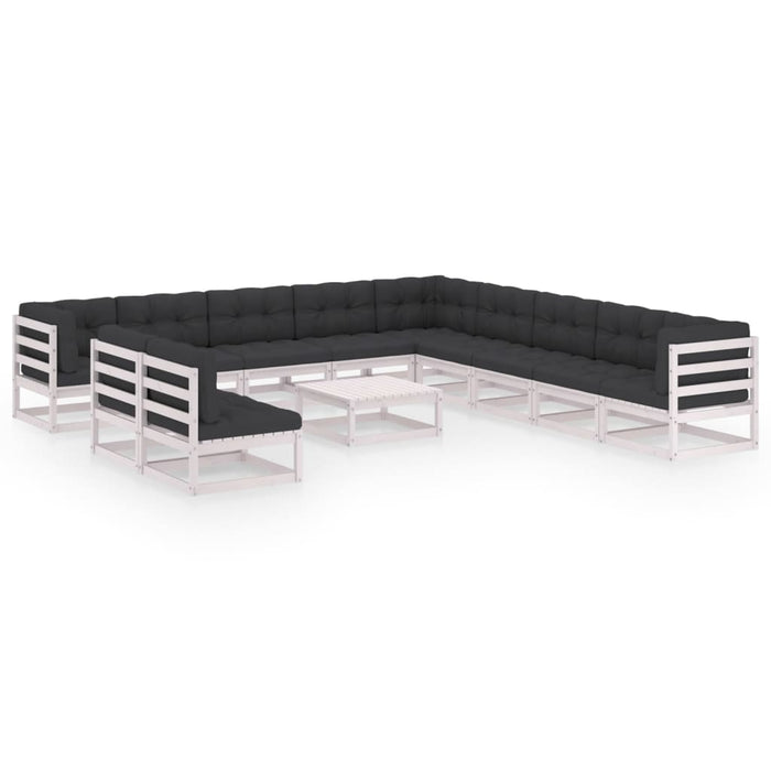 12-tlg. Garten-Lounge-Set mit Kissen Weiß Kiefer Massivholz