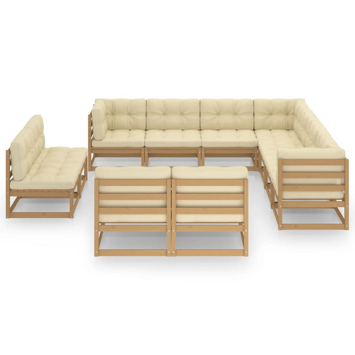 11-tlg. Garten-Lounge-Set Kissen Honigbraun Kiefer Massivholz