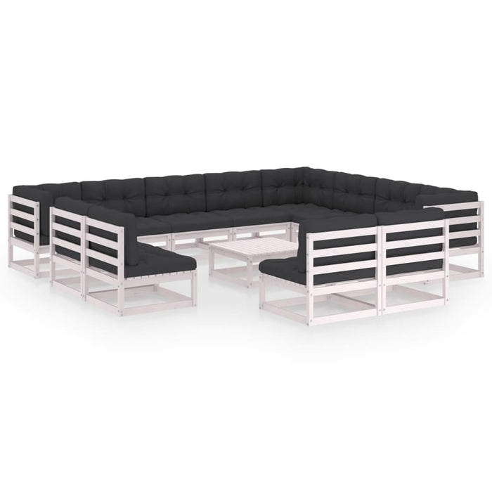 13-tlg. Garten-Lounge-Set mit Kissen Weiß Kiefer Massivholz