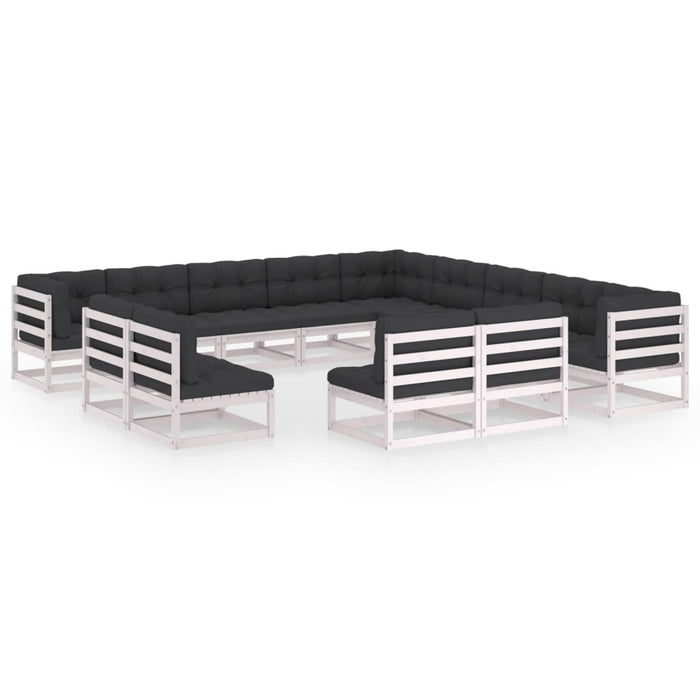 13-tlg. Garten-Lounge-Set mit Kissen Weiß Kiefer Massivholz