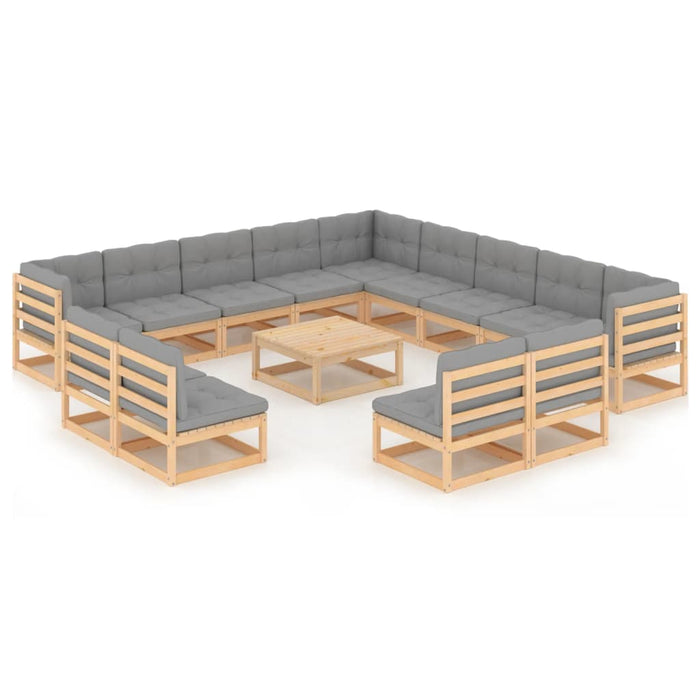 14-tlg. Garten-Lounge-Set mit Kissen Kiefer Massivholz
