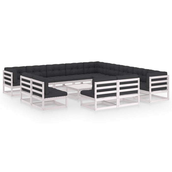 14-tlg. Garten-Lounge-Set mit Kissen Weiß Kiefer Massivholz