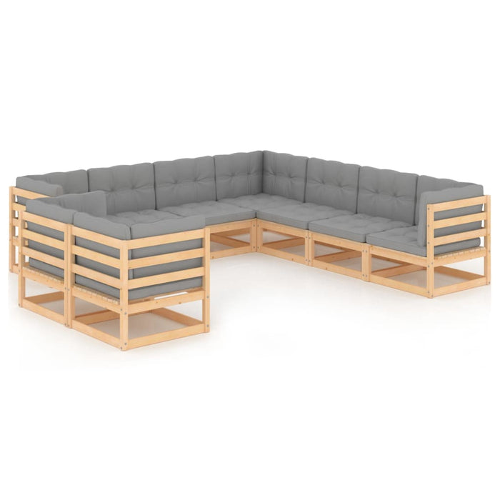 9-tlg. Garten-Lounge-Set mit Kissen Kiefer Massivholz