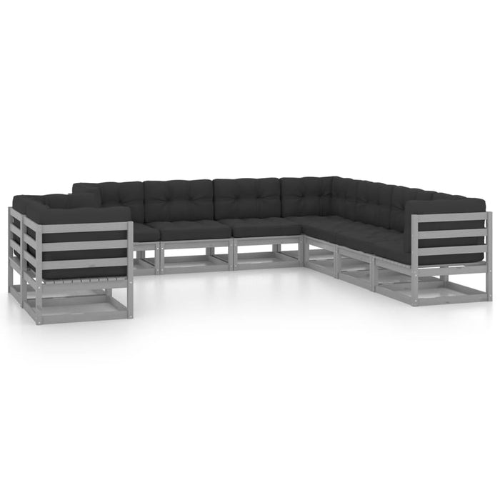 9-tlg. Garten-Lounge-Set mit Kissen Grau Kiefer Massivholz