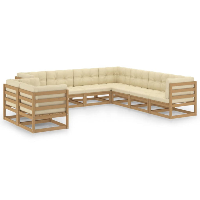 9-tlg. Garten-Lounge-Set Kissen Honigbraun Kiefer Massivholz