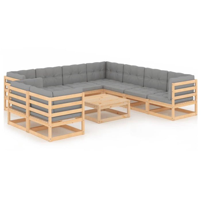 10-tlg. Garten-Lounge-Set mit Kissen Kiefer Massivholz