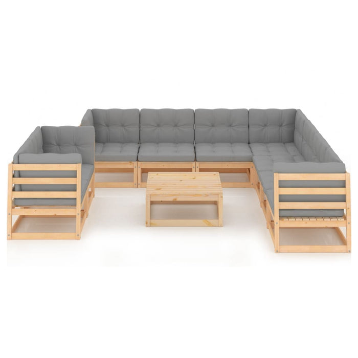 10-tlg. Garten-Lounge-Set mit Kissen Kiefer Massivholz