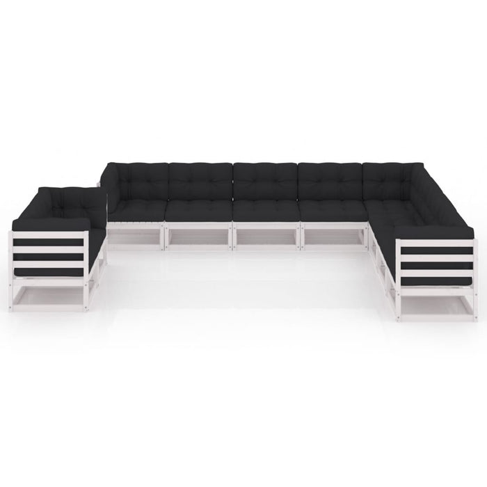 10-tlg. Garten-Lounge-Set mit Kissen Weiß Kiefer Massivholz