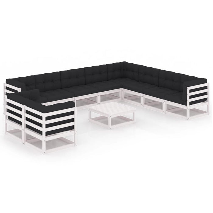 11-tlg. Garten-Lounge-Set mit Kissen Weiß Kiefer Massivholz