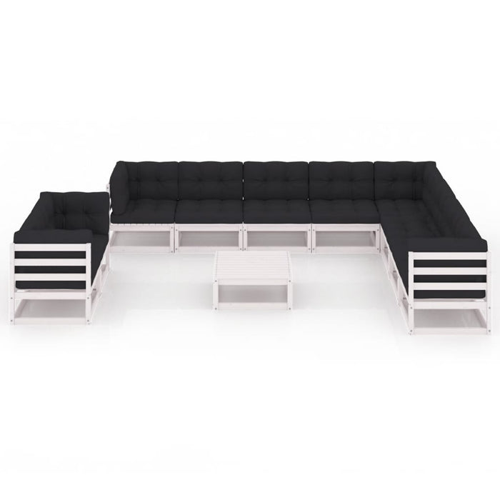 11-tlg. Garten-Lounge-Set mit Kissen Weiß Kiefer Massivholz