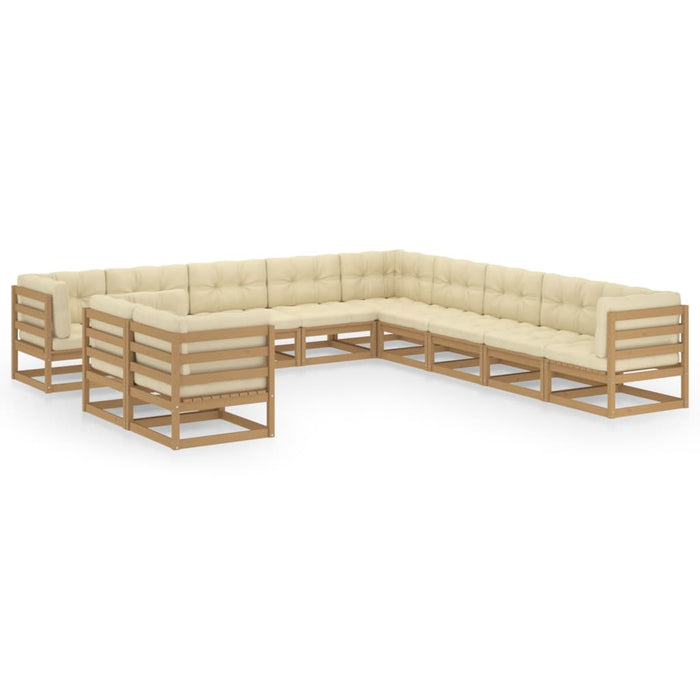 11-tlg. Garten-Lounge-Set Kissen Honigbraun Kiefer Massivholz
