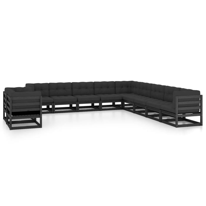 11-tlg. Garten-Lounge-Set mit Kissen Schwarz Massivholz Kiefer