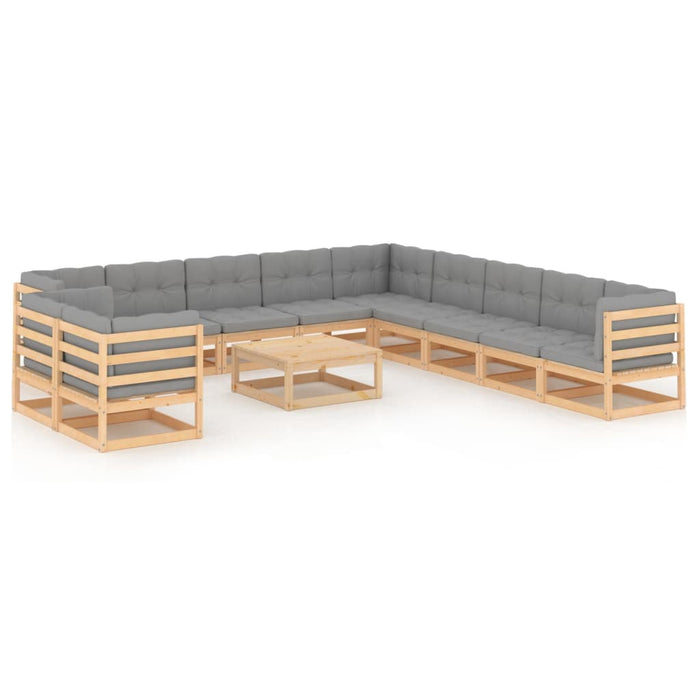 12-tlg. Garten-Lounge-Set mit Kissen Kiefer Massivholz