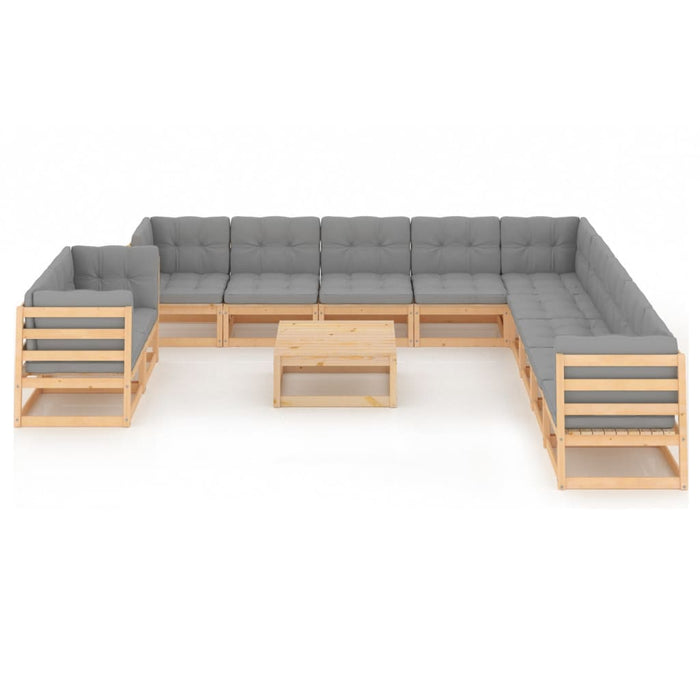 12-tlg. Garten-Lounge-Set mit Kissen Kiefer Massivholz