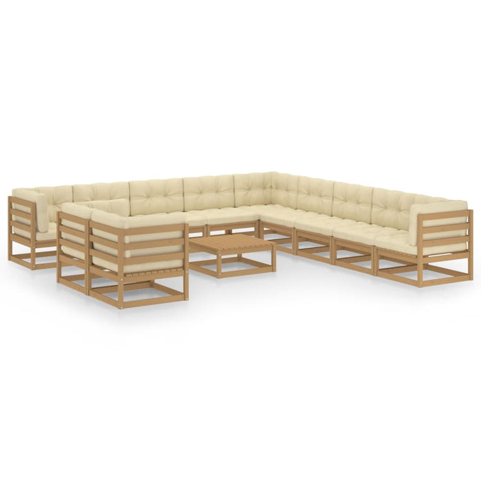12-tlg. Garten-Lounge-Set Kissen Honigbraun Kiefer Massivholz