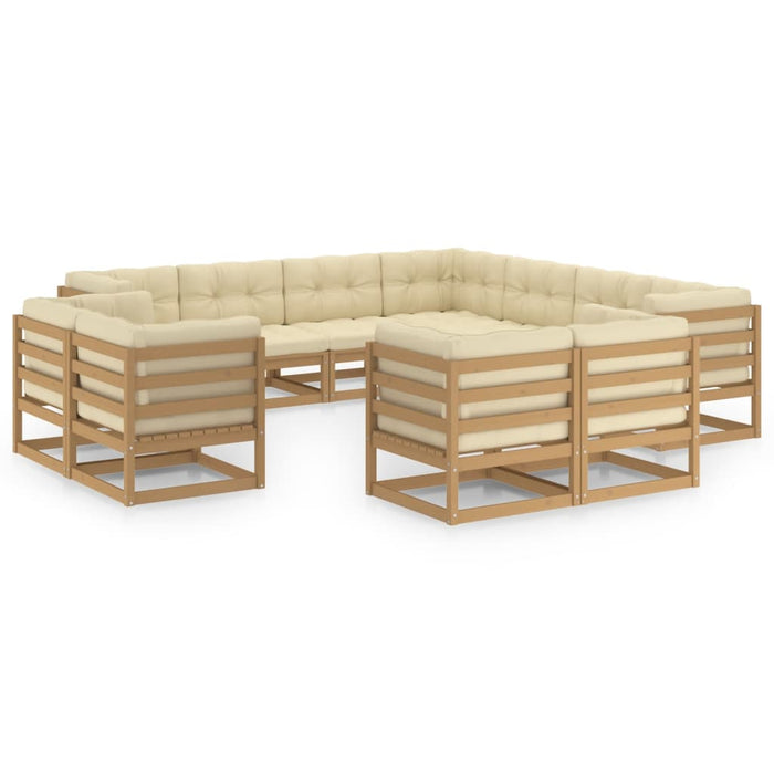 11-tlg. Garten-Lounge-Set Kissen Honigbraun Kiefer Massivholz