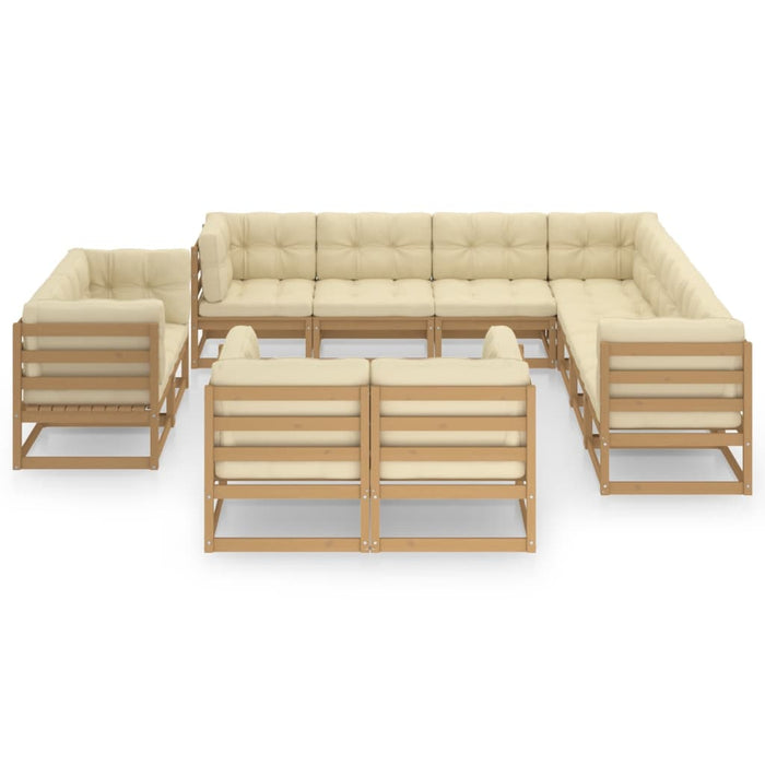 11-tlg. Garten-Lounge-Set Kissen Honigbraun Kiefer Massivholz