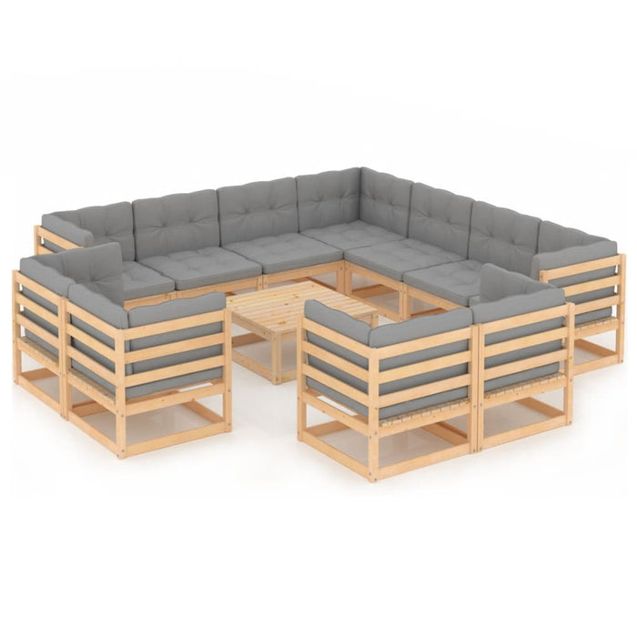 12-tlg. Garten-Lounge-Set mit Kissen Kiefer Massivholz