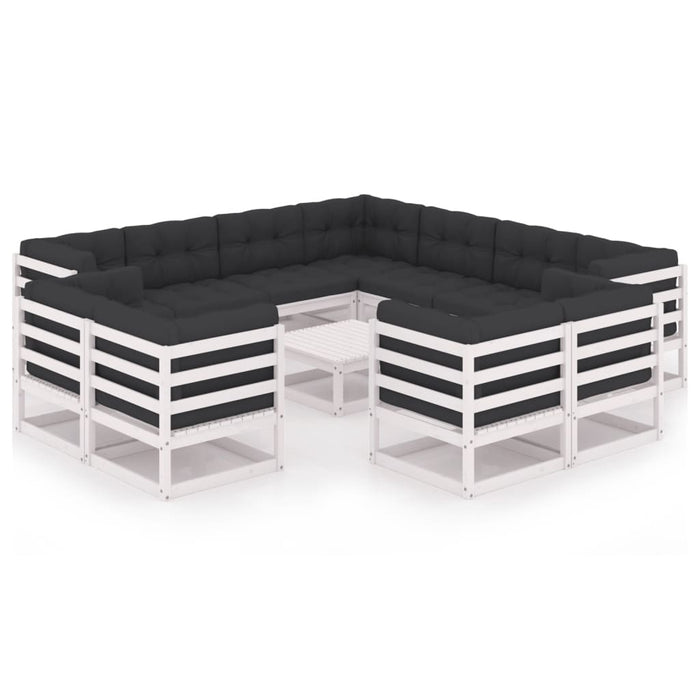 12-tlg. Garten-Lounge-Set mit Kissen Weiß Kiefer Massivholz