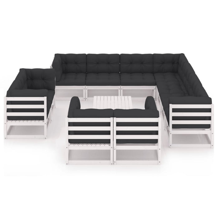12-tlg. Garten-Lounge-Set mit Kissen Weiß Kiefer Massivholz