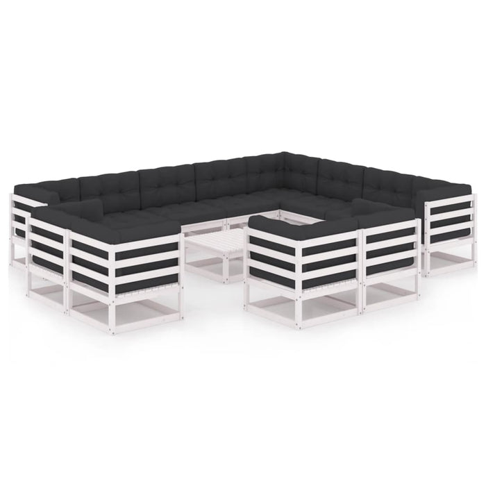 13-tlg. Garten-Lounge-Set mit Kissen Weiß Kiefer Massivholz