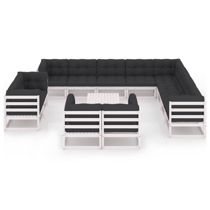 13-tlg. Garten-Lounge-Set mit Kissen Weiß Kiefer Massivholz