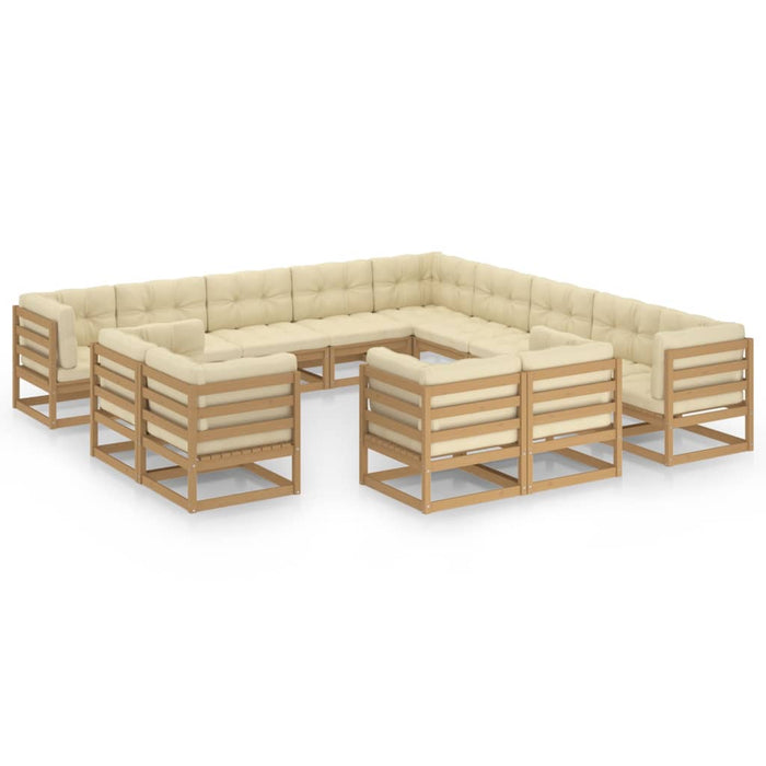 13-tlg. Garten-Lounge-Set Kissen Honigbraun Kiefer Massivholz