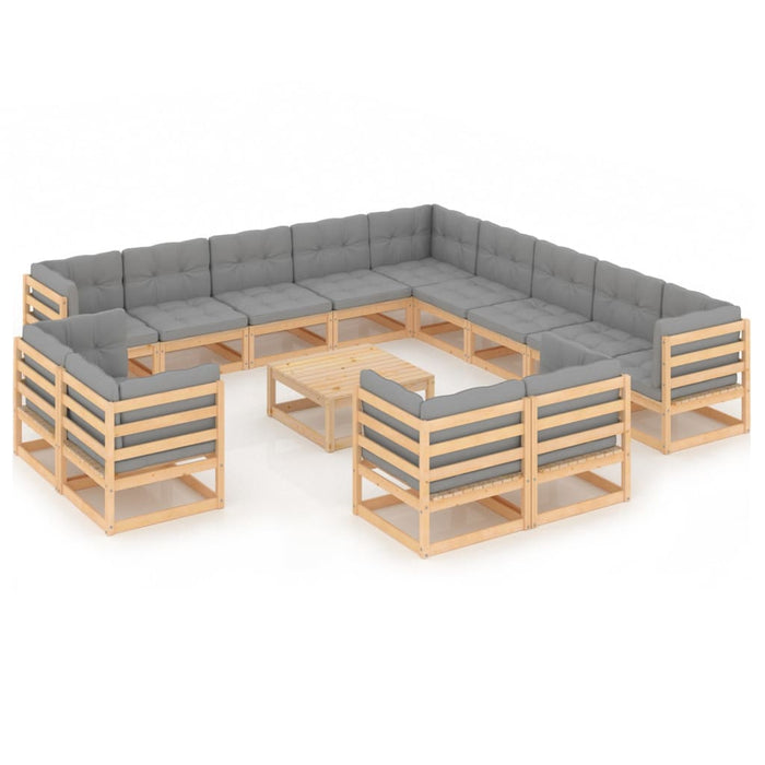 14-tlg. Garten-Lounge-Set mit Kissen Kiefer Massivholz