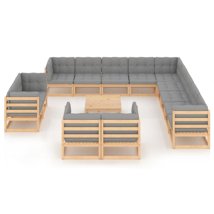 14-tlg. Garten-Lounge-Set mit Kissen Kiefer Massivholz