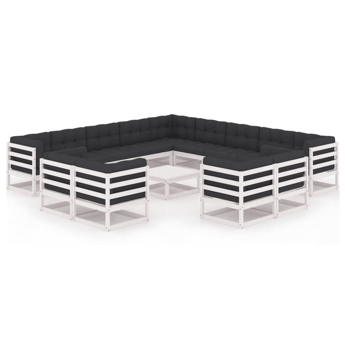 14-tlg. Garten-Lounge-Set mit Kissen Weiß Kiefer Massivholz