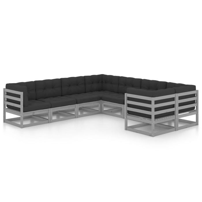 8-tlg. Garten-Lounge-Set mit Kissen Grau Kiefer Massivholz