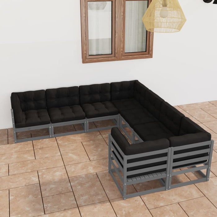 8-tlg. Garten-Lounge-Set mit Kissen Grau Kiefer Massivholz