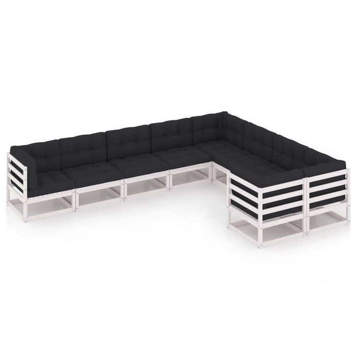 9-tlg. Garten-Lounge-Set mit Kissen Weiß Kiefer Massivholz