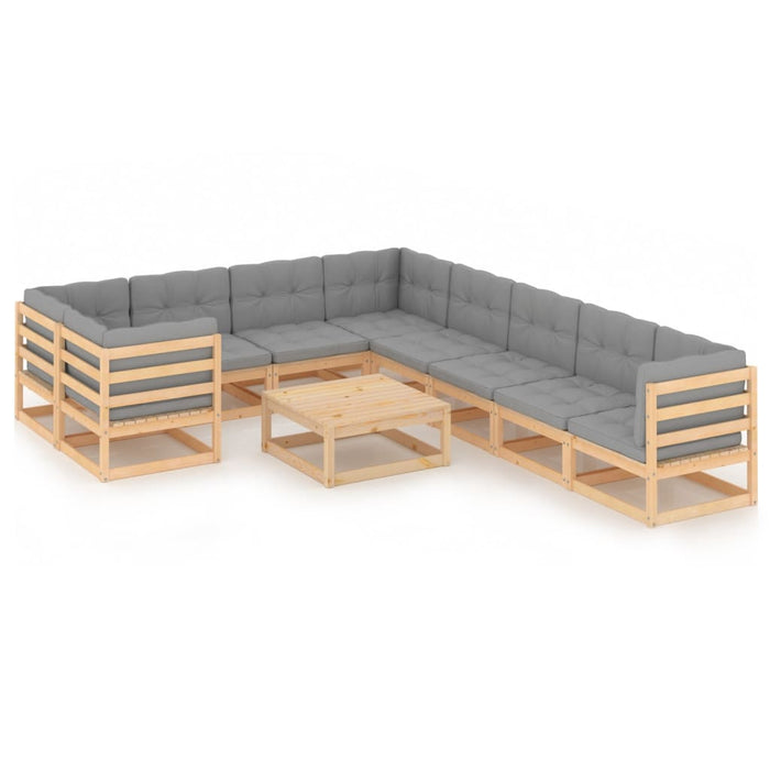 10-tlg. Garten-Lounge-Set mit Kissen Kiefer Massivholz