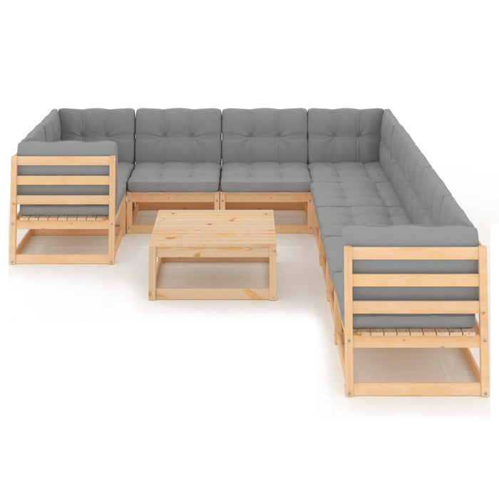 10-tlg. Garten-Lounge-Set mit Kissen Kiefer Massivholz