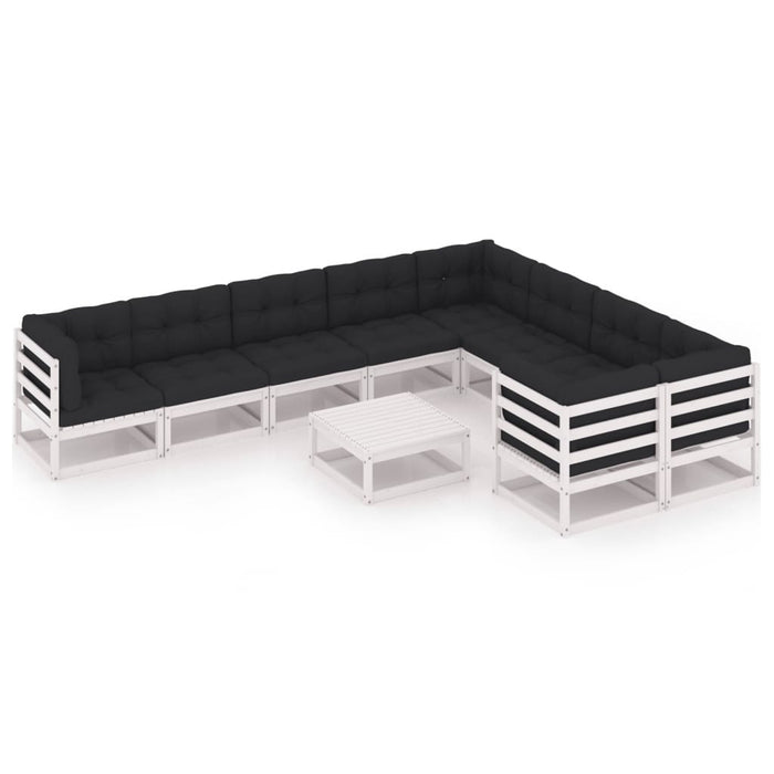 10-tlg. Garten-Lounge-Set mit Kissen Weiß Kiefer Massivholz