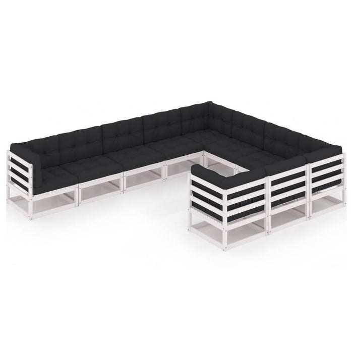 10-tlg. Garten-Lounge-Set mit Kissen Weiß Kiefer Massivholz