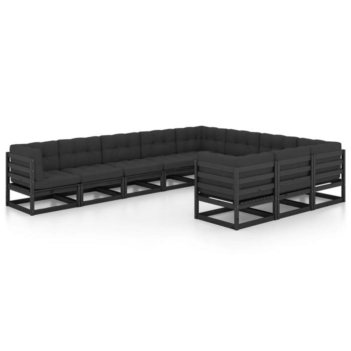 10-tlg. Garten-Lounge-Set mit Kissen Schwarz Kiefer Massivholz