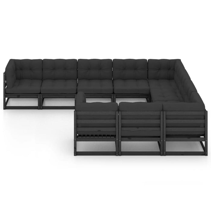 10-tlg. Garten-Lounge-Set mit Kissen Schwarz Kiefer Massivholz