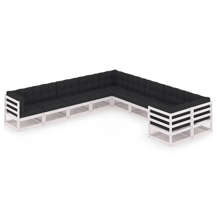10-tlg. Garten-Lounge-Set mit Kissen Weiß Kiefer Massivholz