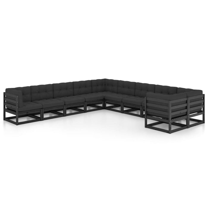 10-tlg. Garten-Lounge-Set mit Kissen Schwarz Kiefer Massivholz