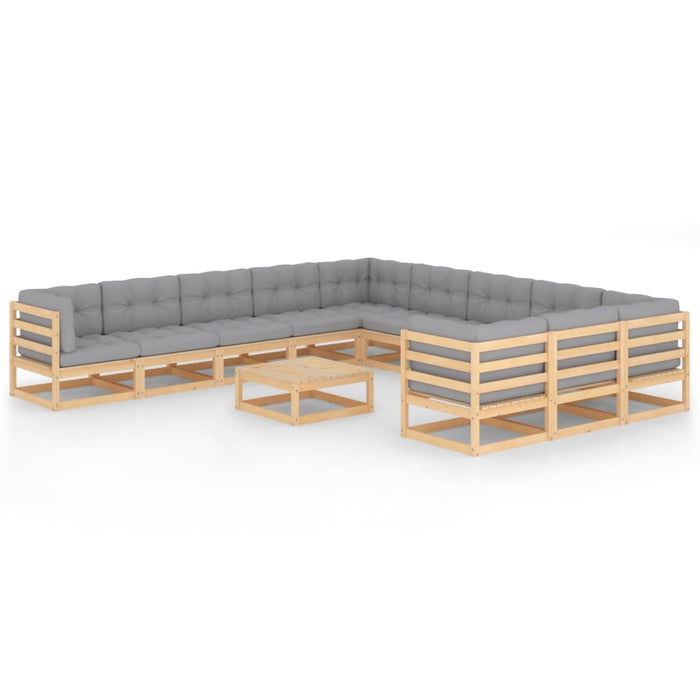 12-tlg. Garten-Lounge-Set mit Kissen Kiefer Massivholz