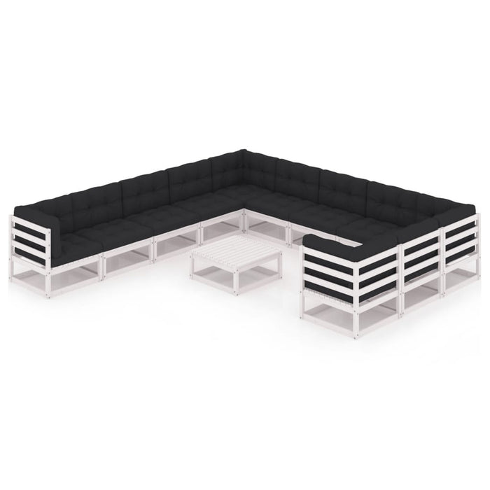 12-tlg. Garten-Lounge-Set mit Kissen Weiß Kiefer Massivholz