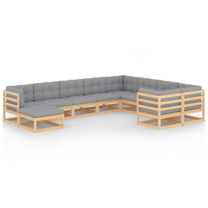 10-tlg. Garten-Lounge-Set mit Kissen Kiefer Massivholz