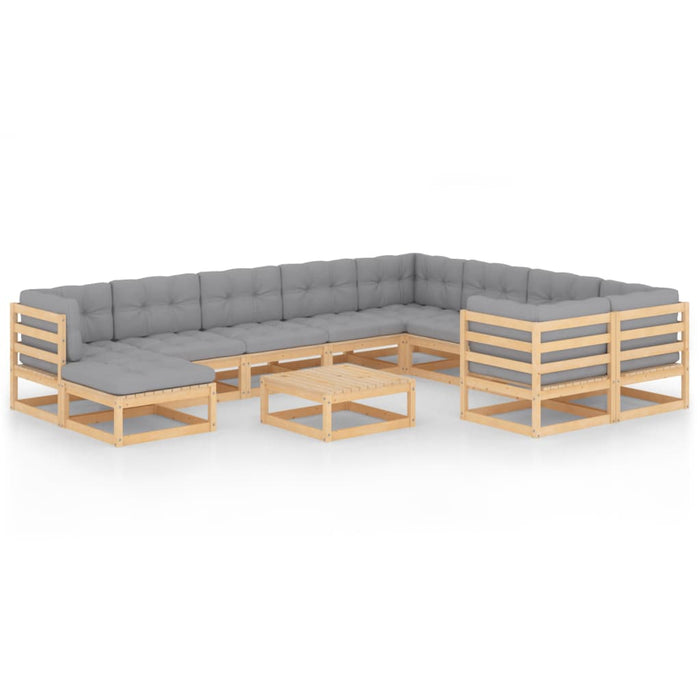 11-tlg. Garten-Lounge-Set mit Kissen Kiefer Massivholz