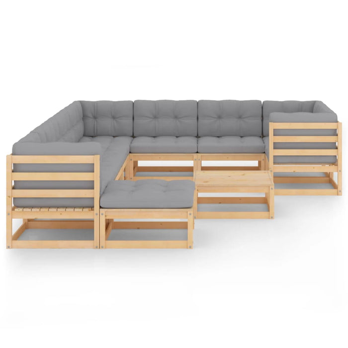 11-tlg. Garten-Lounge-Set mit Kissen Kiefer Massivholz