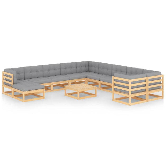 12-tlg. Garten-Lounge-Set mit Kissen Kiefer Massivholz