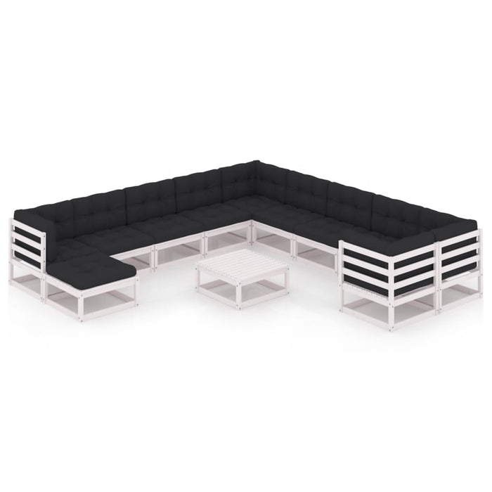 12-tlg. Garten-Lounge-Set mit Kissen Weiß Kiefer Massivholz