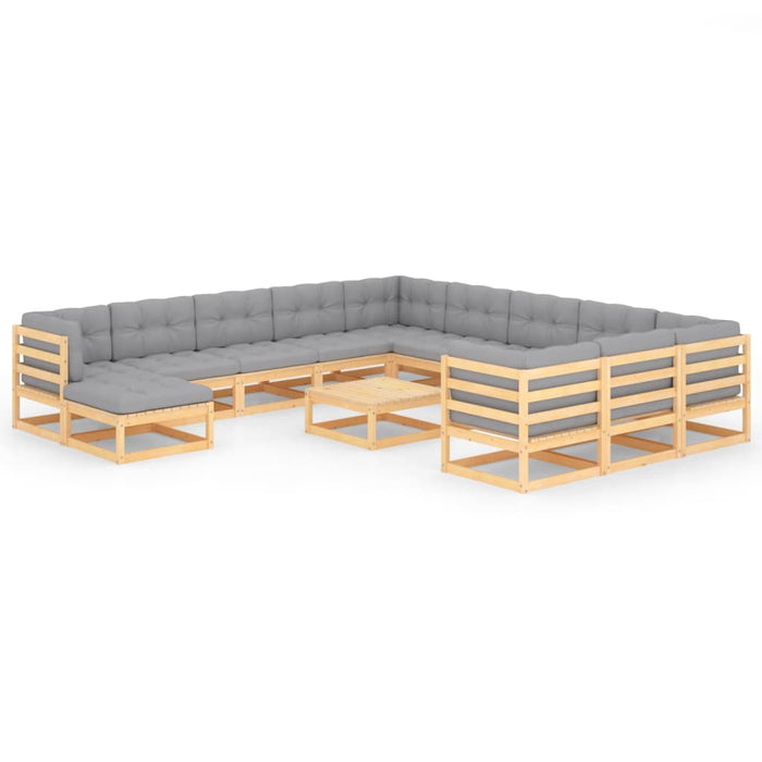 13-tlg. Garten-Lounge-Set mit Kissen Massivholz Kiefer